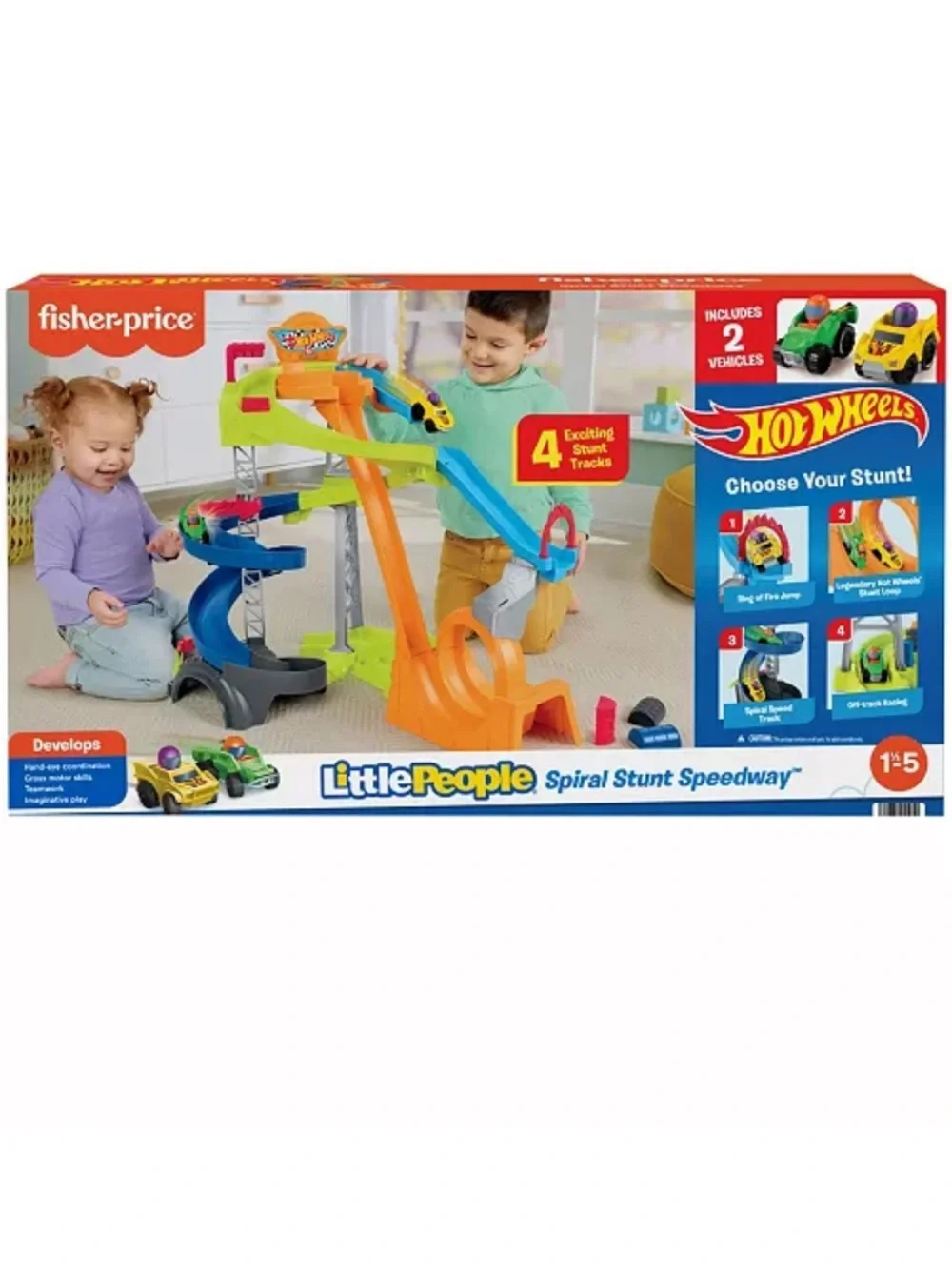 Fisher-Price Hotwheels Orange, Blue, Green Multi-Level Race Track Playset